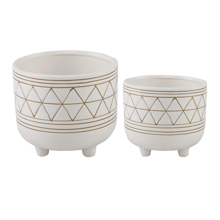 Flora Bunda Mid Century Set of 2 Handpainted Geometric Ceramic Planter 6 Inch