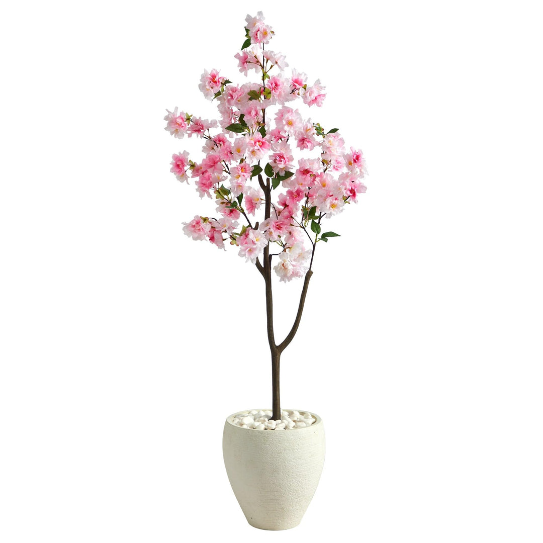 4.5' Cherry Blossom Artificial Tree in White Planter 13"