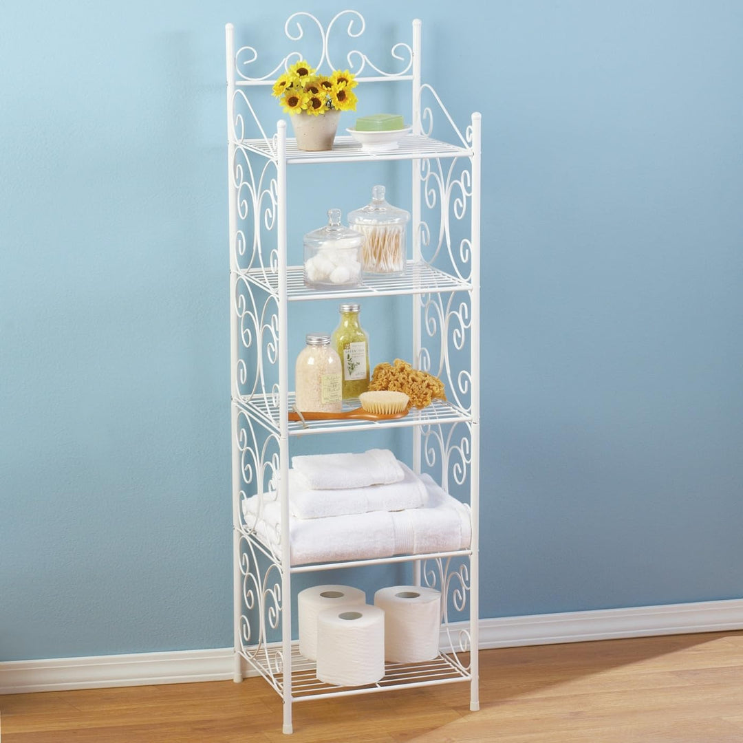 Scrollwork 5 Tier Storage Shelf X White Traditional Metal Painted