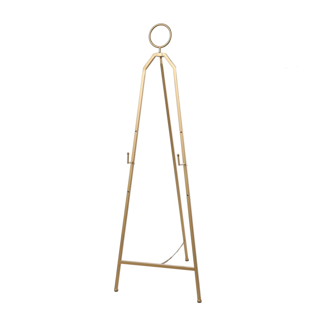 Gold Metal Tall Adjustable Minimalistic Easel with Circular Ring Top Glam Iron