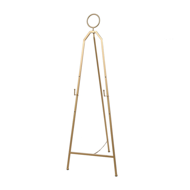 Gold Metal Tall Adjustable Minimalistic Easel with Circular Ring Top Glam Iron