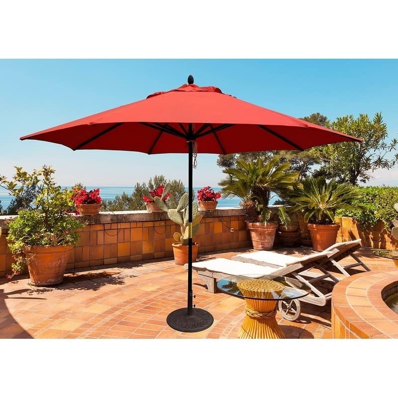 Tropishade 11 ft. Dark Wood Market Umbrella with Brick Red Olefin Cover