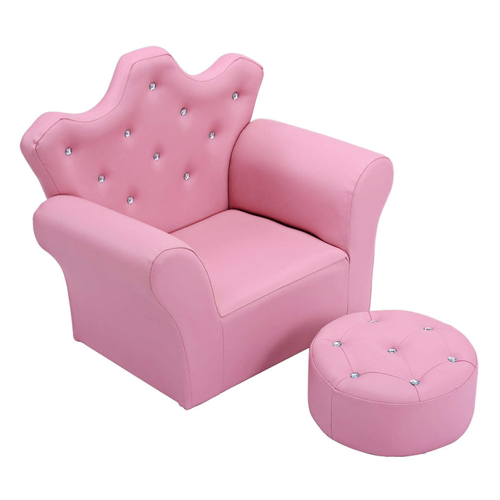 Kids Sofa PVC Leather Princess with Embedded Crystal Pink Modern Contemporary