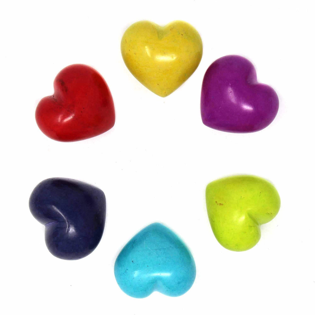 Tiny Carved Soapstone Hearts in Assorted Solid Colors Set of 10 Multi Color