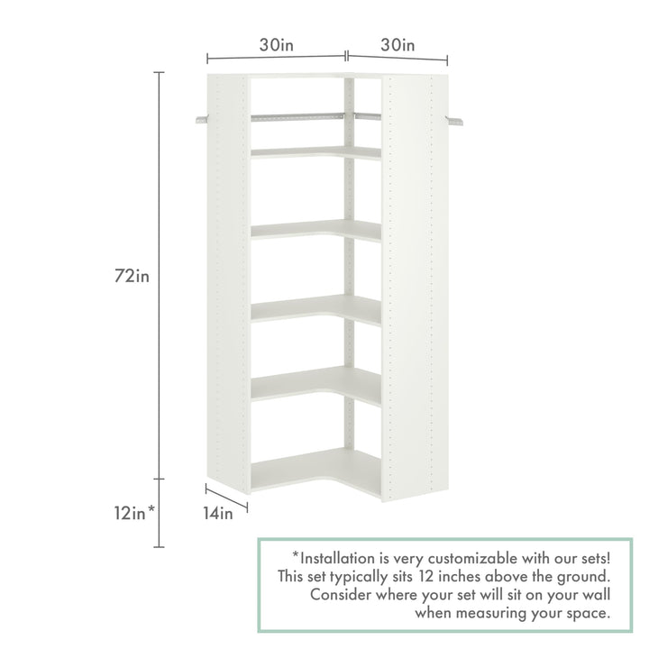 Easy Track Adjustable Corner Tower Clothing Storage Kit Closet Organizer White