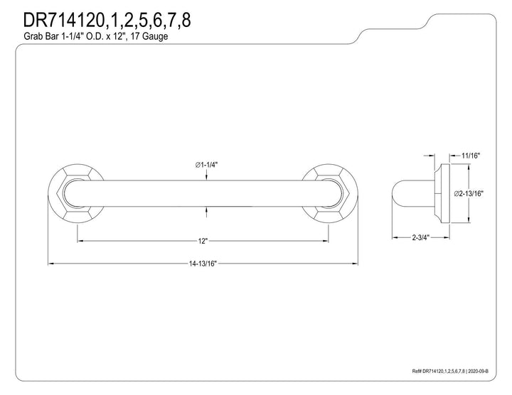 Kingston Brass Metropolitan 12-Inch x 1-1/4-Inch O.D Grab Bar