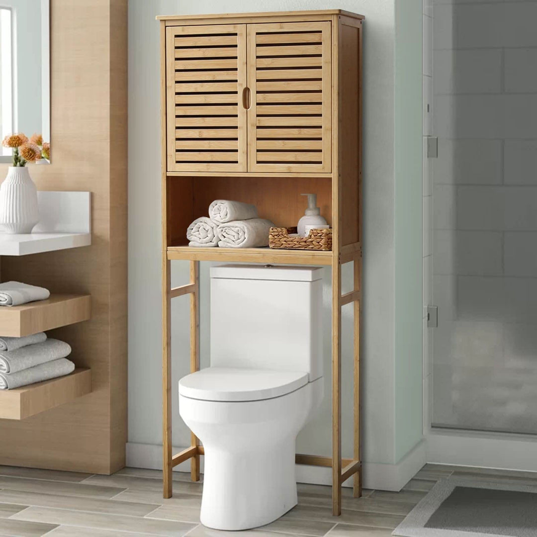 Bamboo Over-The-Toilet Storage Cabinet Bathroom Organizer with Shelf and - Diamond Home USA