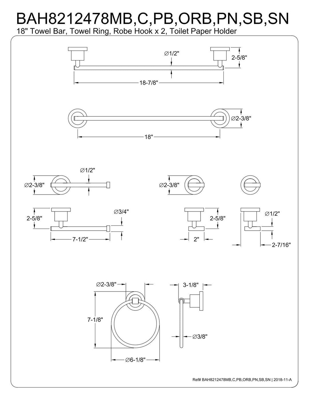 Kingston Brass Concord 5-Piece Bathroom Hardware Set