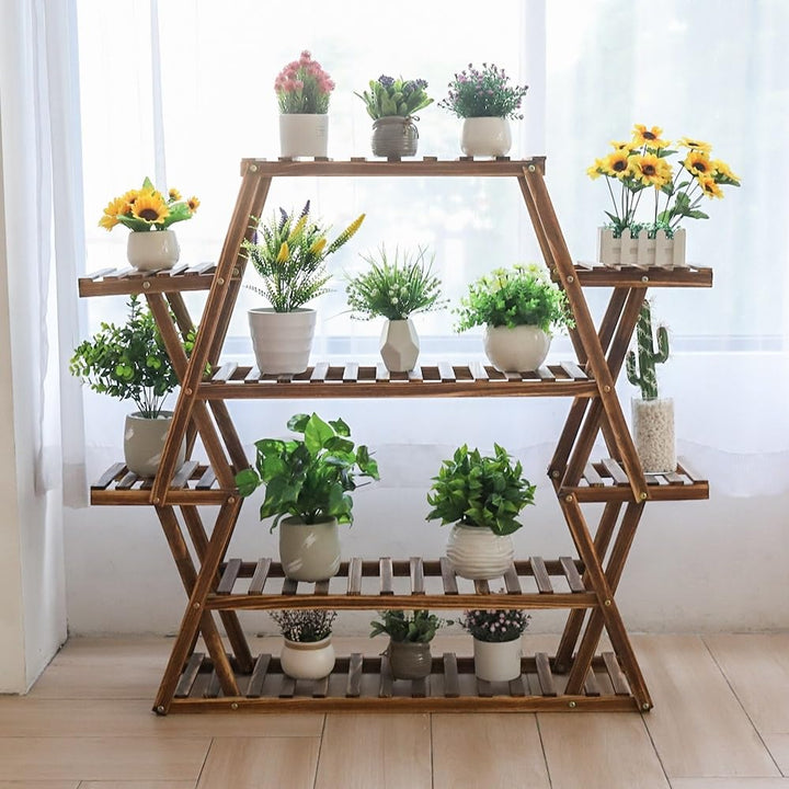 Wood Large Garden Plant Stand Indoor Outdoor Ladder Planter Rack Shelves Brown