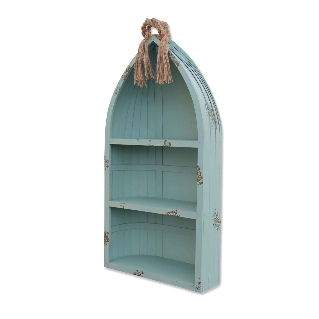 Blue Wood Canoe Designed Shelf with Rope L: 34.25" X W: 16" H: 7"