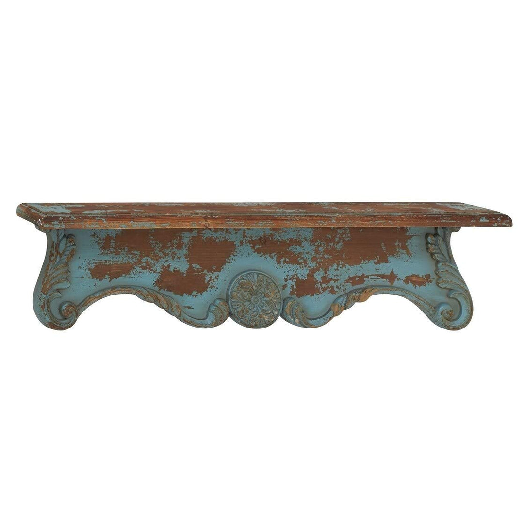 Turquoise Wood Distressed Wall Shelf Blue Brown Green Shabby Chic