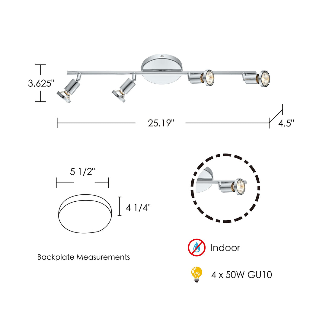 EGLO Buzz 25" Track Light 4-LED Dimmable Adjustable Wall and Ceiling Fixture for