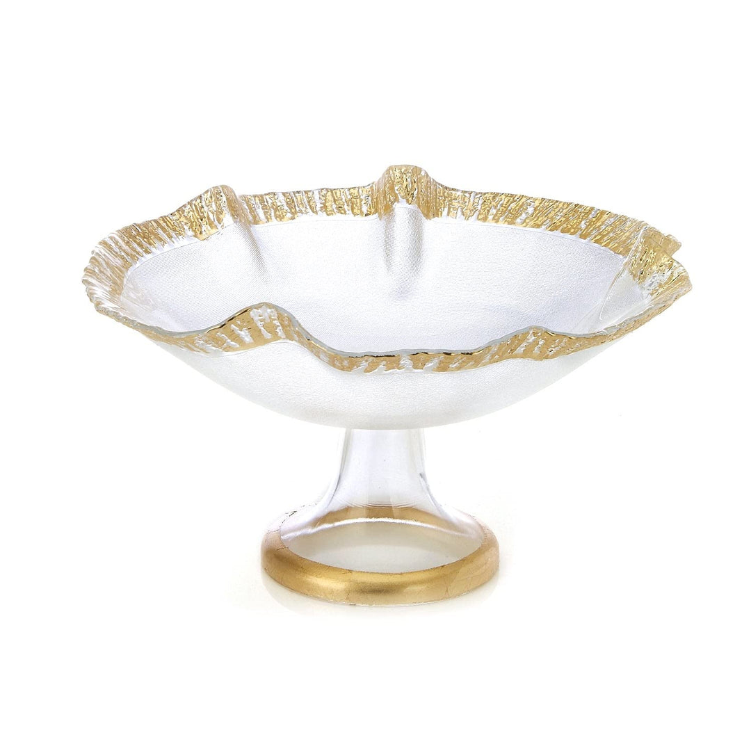 Scalloped Footed 12" Bowl With Gold Decoration Solid Classic Round Glass