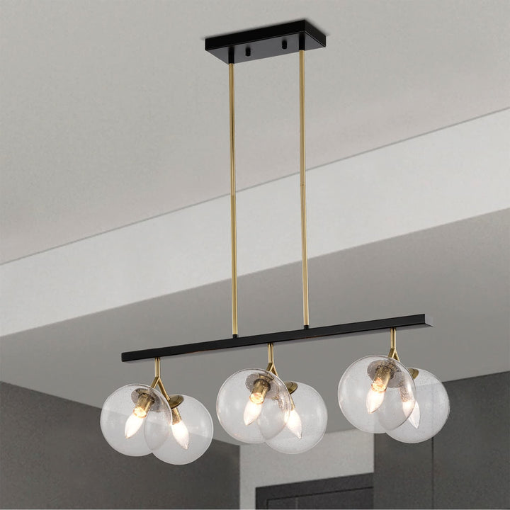 28 Inch Orb Glass Kitchen Island Chandelier 6 Light Black Gold Modern