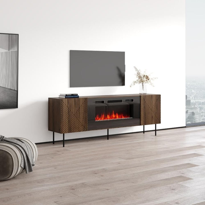 Art Fireplace Tv Stand Brown Mid-Century Modern Contemporary MDF Matte - Diamond Home USA