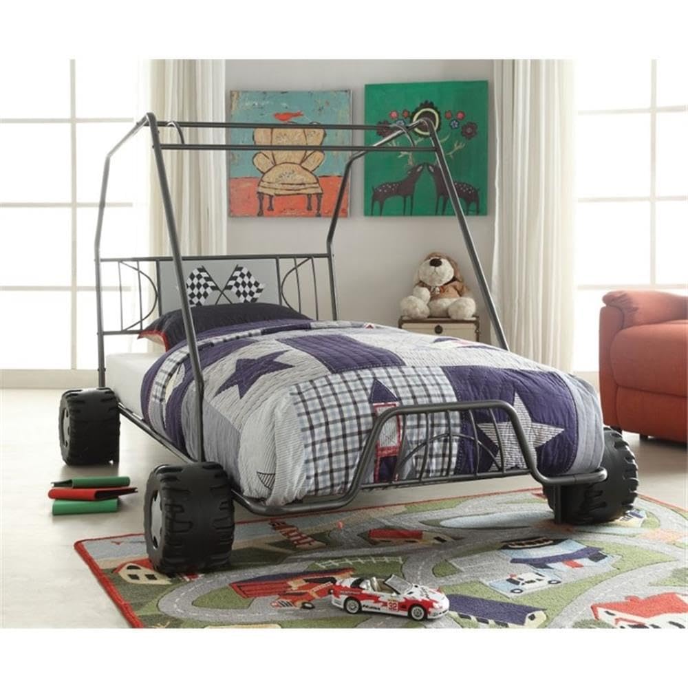 Acme Furniture Modern Styled Metal Black Finish Xander Go Kart Twin Bed - Diamond Home USA