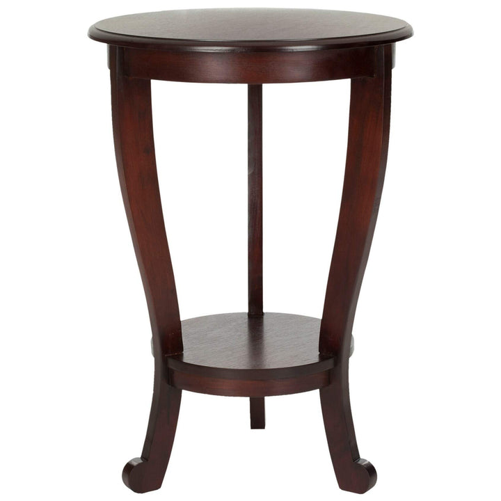 Dark Cherry Pedestal Side Table Red Traditional Transitional Round Leather