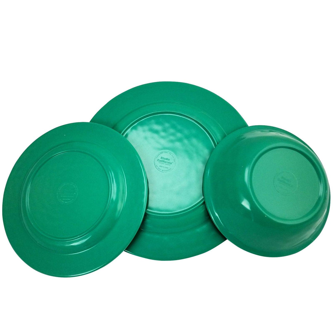 California 12 Piece Dinnerware Set in Green Decal Blue Solid Casual Round