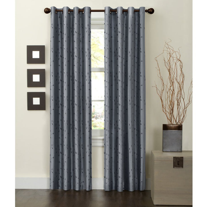 MAYTEX Jardin Thermal Blackout Room Darkening Faux Silk Embroidered Single Panel Blue - Blackout