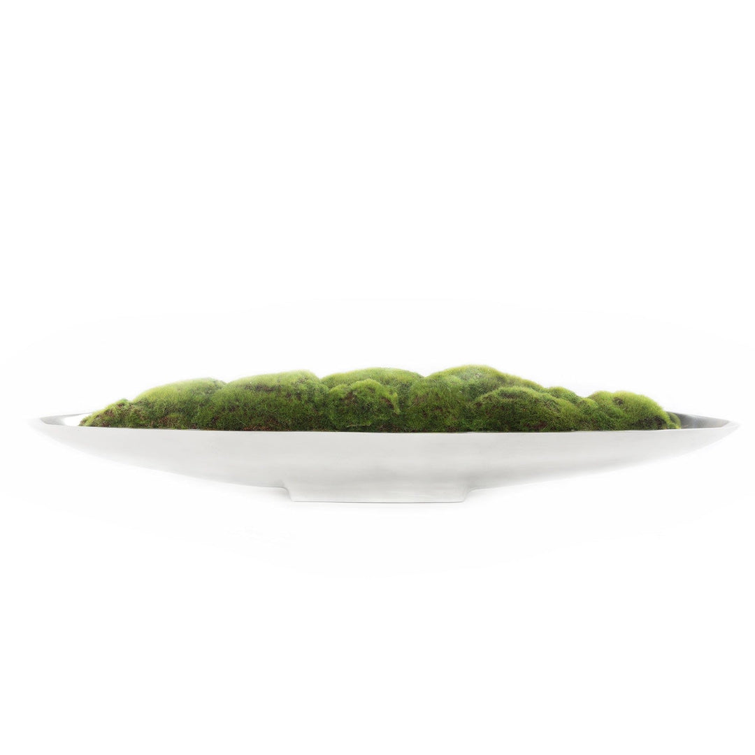 Green Grass Moss Arrangement in Small Metal Boat Tray Handmade