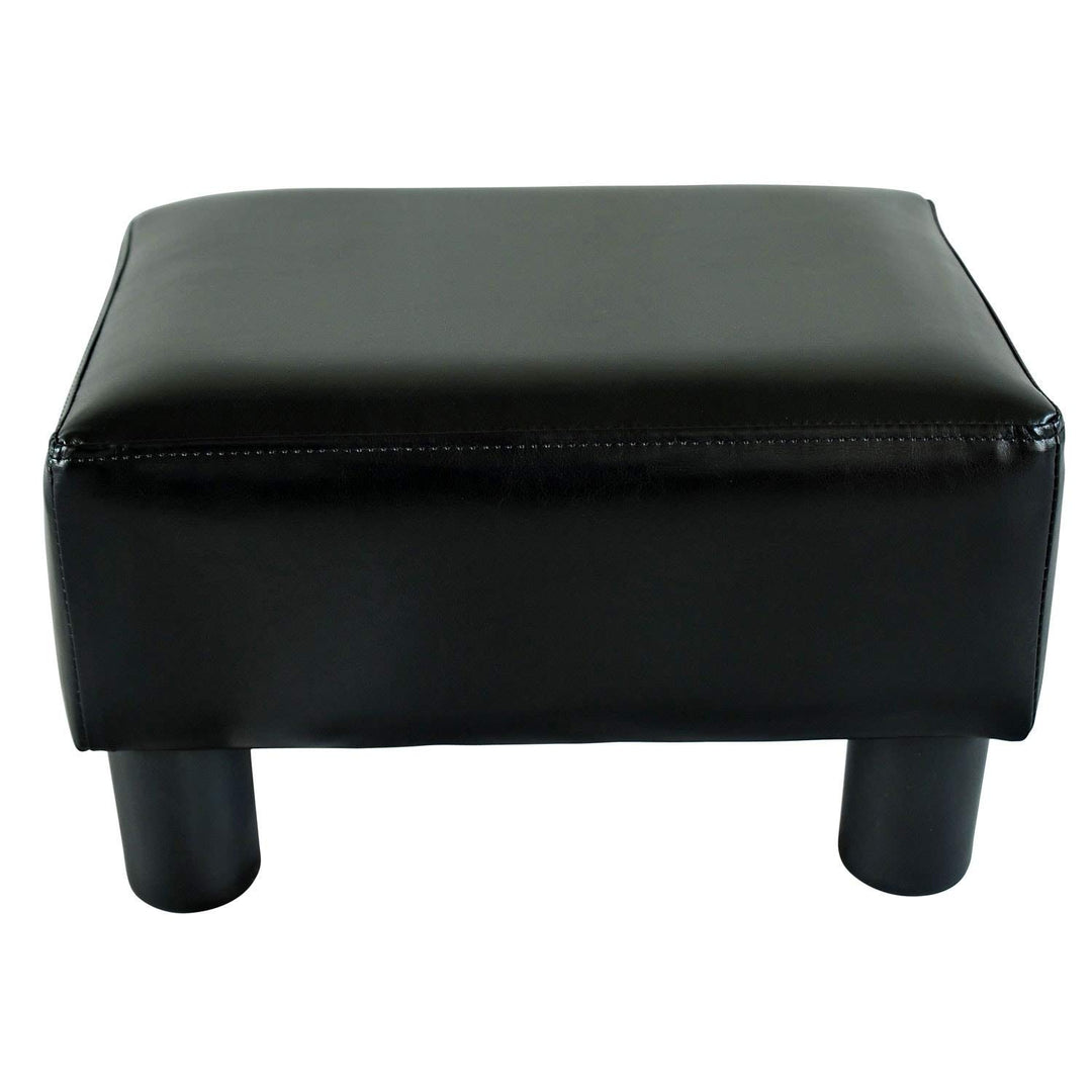 Meadow Modern Small Black Faux Leather Ottoman/Footrest Stool Solid Contemporary