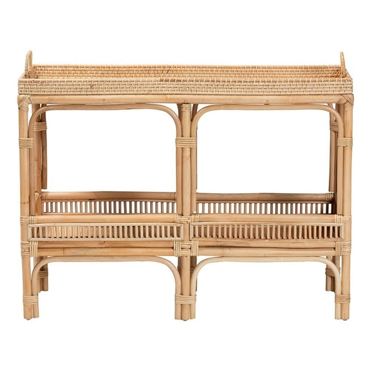 Baxton Studio Lombok Modern Bohemian Rattan Console Table with One Lower Shelf &