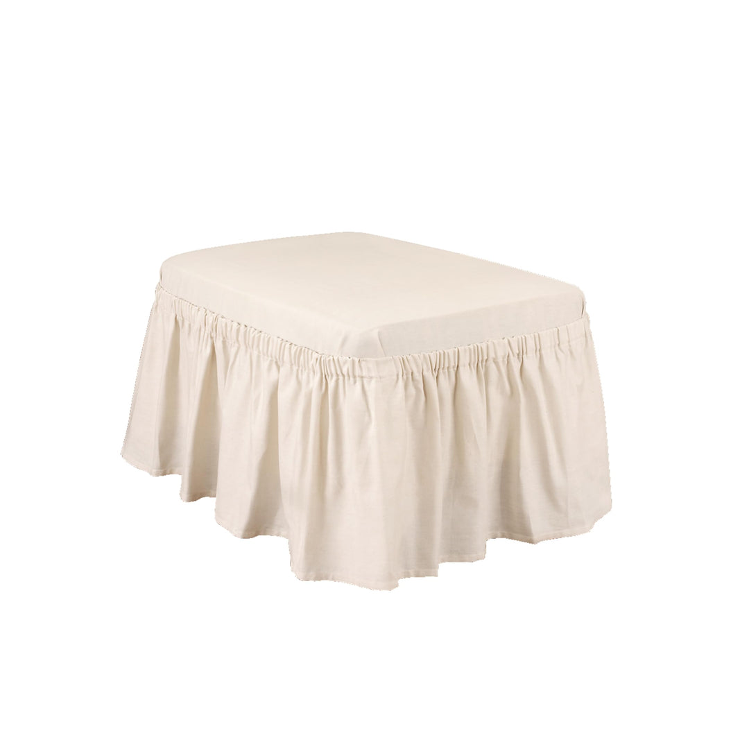 SureFit Cotton Duck Canvas Ruffled Ottoman Slipcover Solid Cotton Ottoman Two Natural