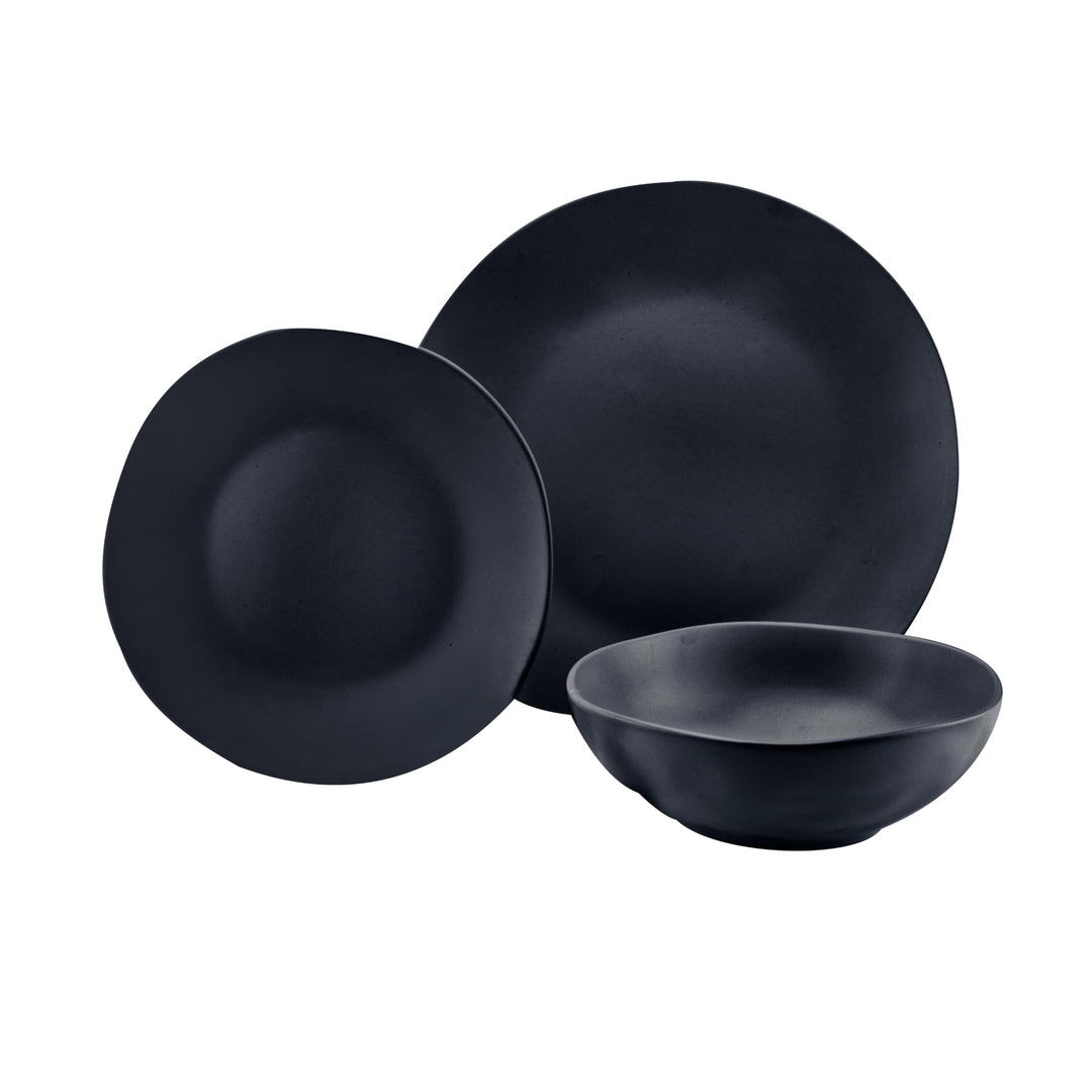 Black 12 Piece Dinnerware Set Service For 4 Solid Modern Contemporary Round