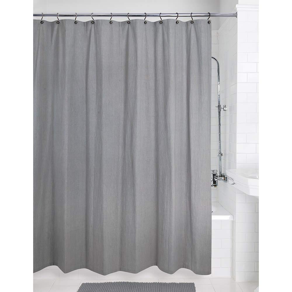 Washed Cotton Shower Curtain Charcoal Grey Solid Color Casual