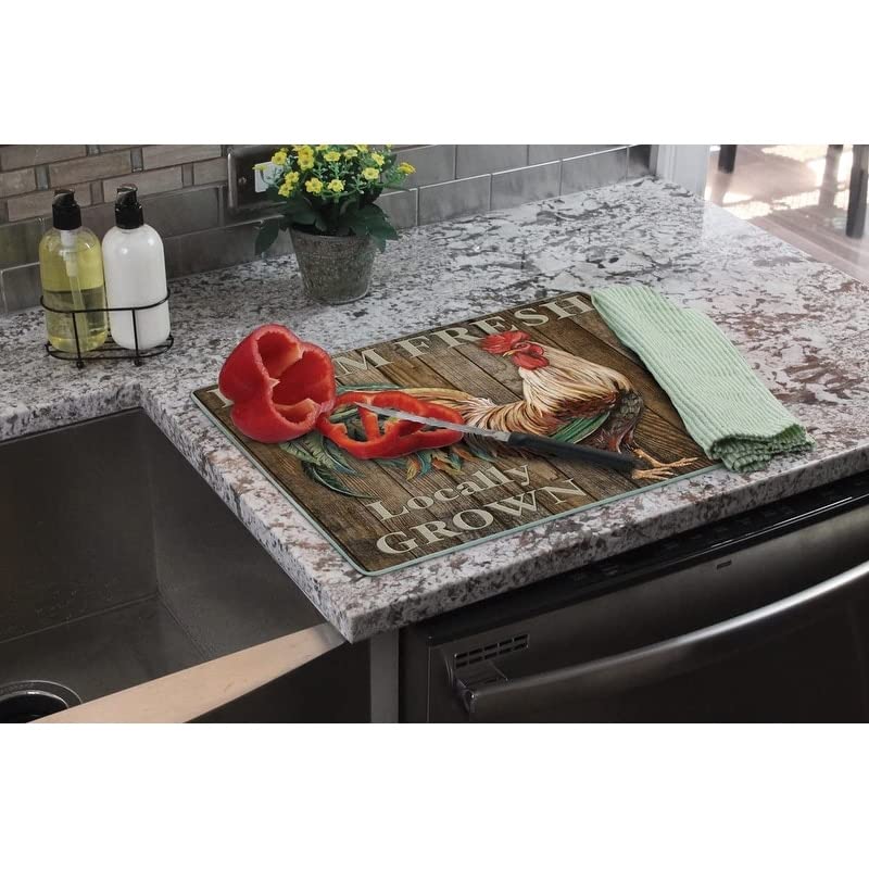 Farm Fresh Rooster 3mm Heat Tempered Glass Cutting Board 15" X 12" Made in The