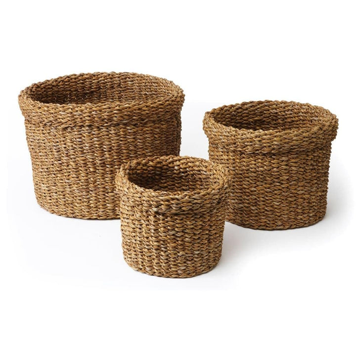 Seagrass Round Baskets With Cuffs Set Of 3