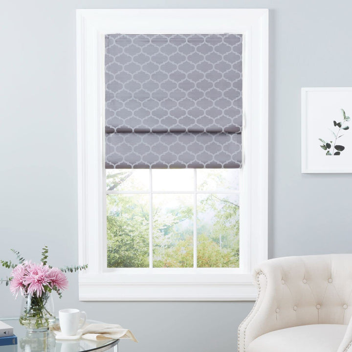 Exclusive Home Montague Trellis Total Blackout Roman Shade 34"x64" Dark Grey 34x64 - Dark Grey