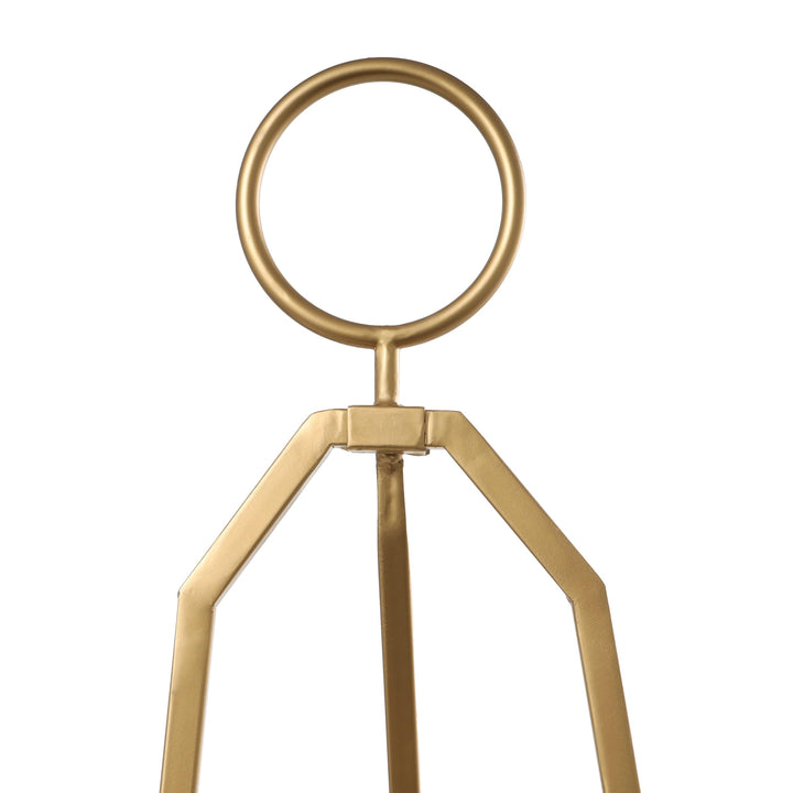 Gold Metal Tall Adjustable Minimalistic Easel with Circular Ring Top Glam Iron