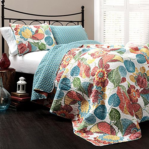 Bungalow Rose Micha 3-Piece Floral Pattern Reversible Coverlet Quilt Set Orange - Queen