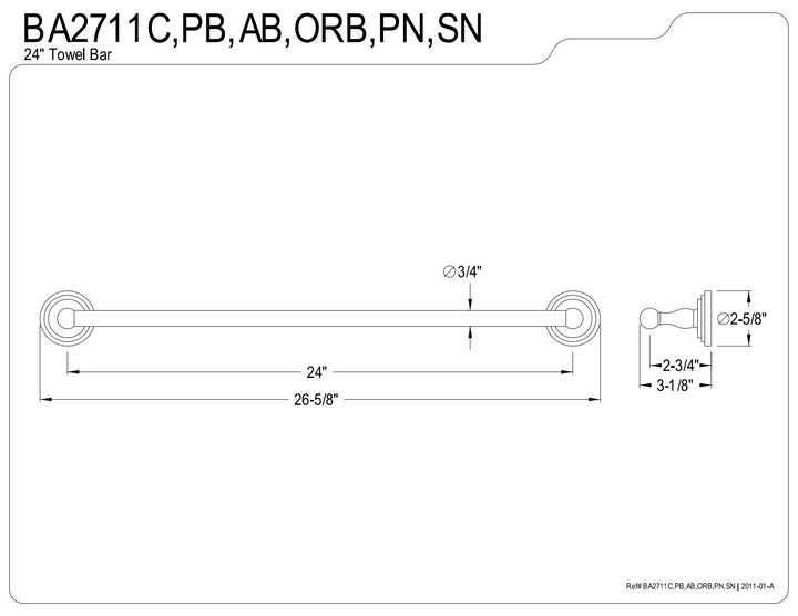 Kingston Brass BA2711PB Milano Towel-Bar 24-Inch Polished Brass