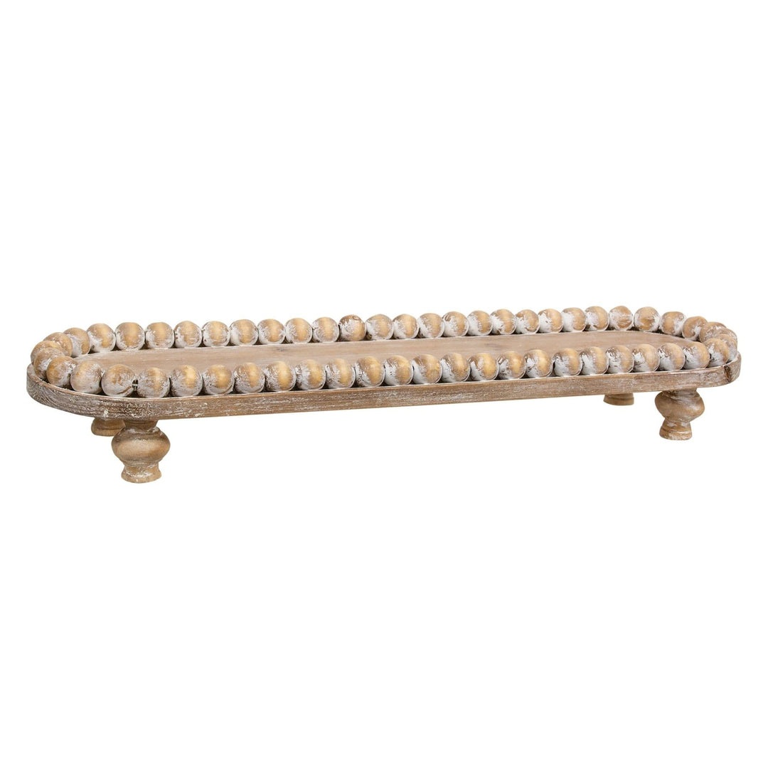 Beaded Edge Wooden Tray Beige Wood