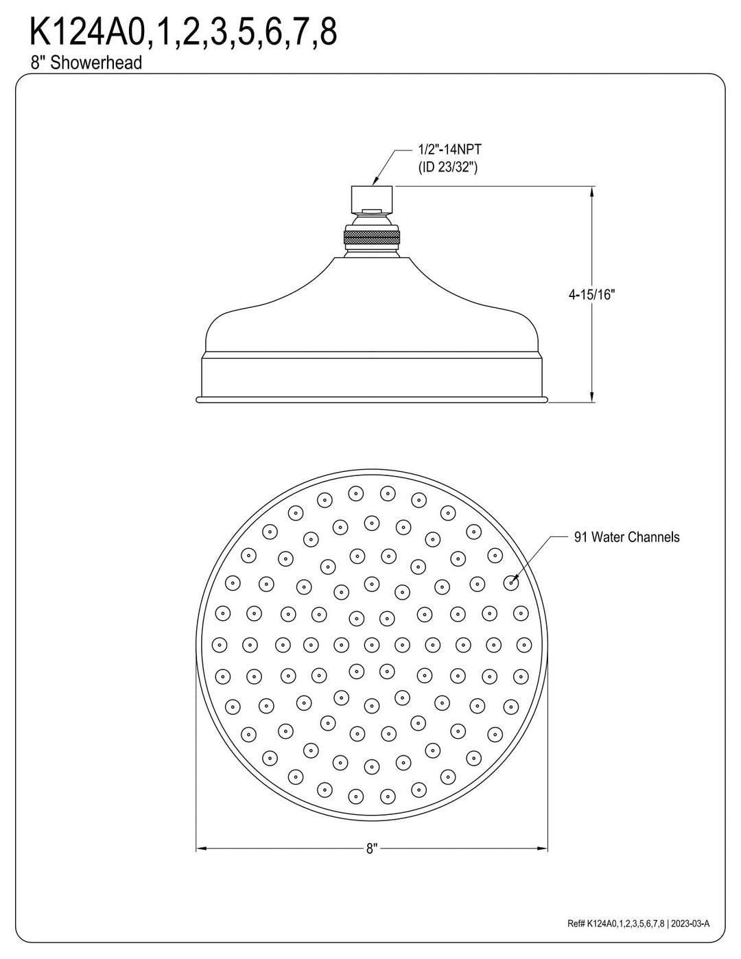 Kingston Brass K124A2 Victorian Raindrop Shower Head 8" Diameter Polished Brass