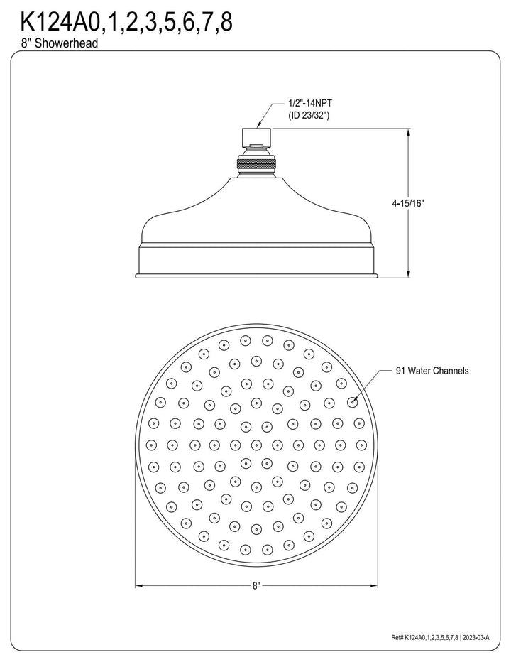 Kingston Brass K124A2 Victorian Raindrop Shower Head 8" Diameter Polished Brass