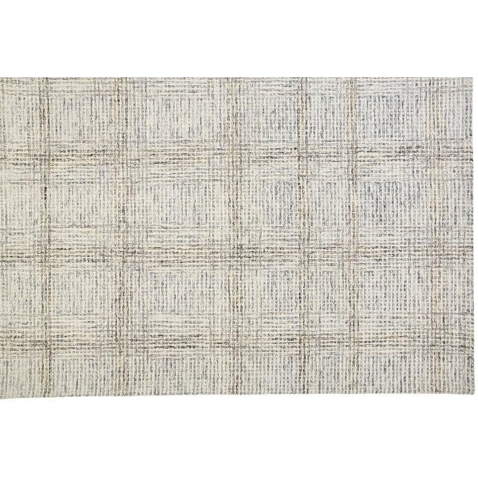 5' X 8' Ivory and Gray Wool Plaid Tufted Handmade Stain Resistant Area Rug X - Diamond Home USA