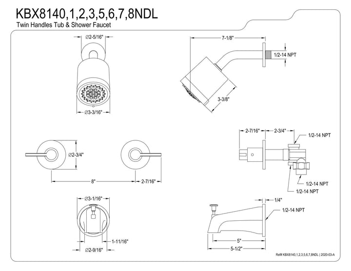 Kingston Brass NuvoFusion Two-Handle Tub and Shower Faucet