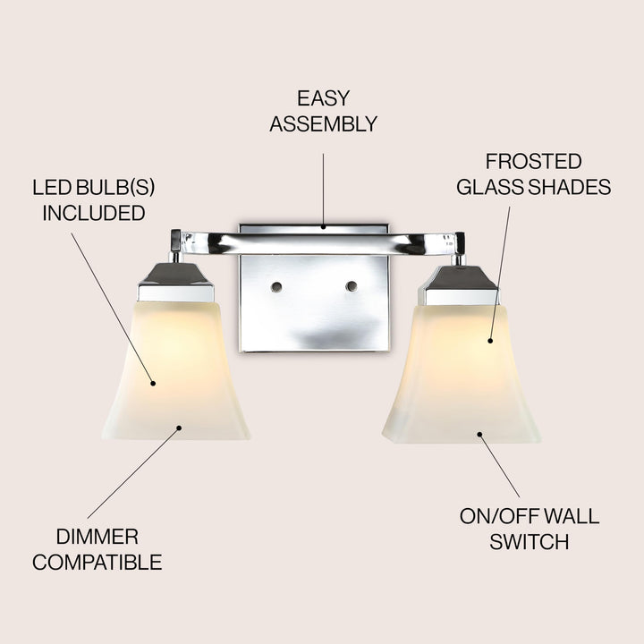 JONATHAN Y JYL7523B Staunton 15" 2-ght Iron/Glass Modern Cottage LED Vanity