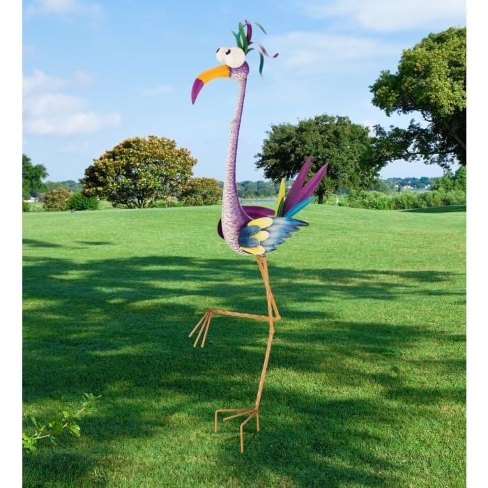 Bird Stake Crane Multi Color Metal