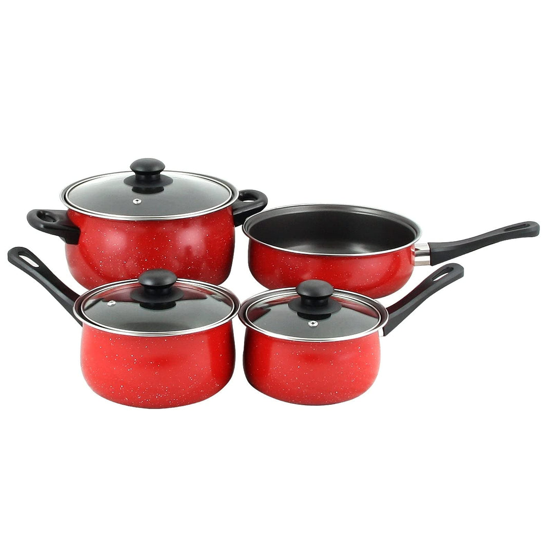 7 Piece Cookware Set in Red with Carbon Steel Piece