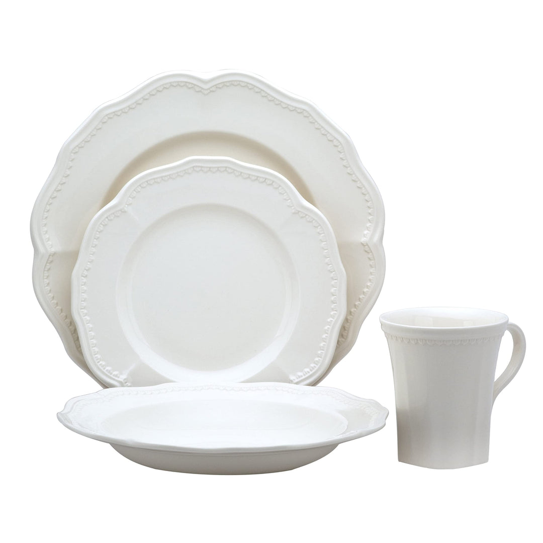 Classic White 16pc Dinner Set Off/White Geometric Traditional Round Stoneware 16