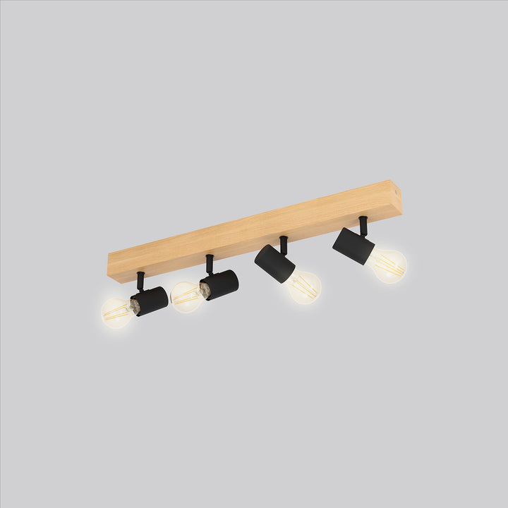 EGLO 98114A Kingswood Track Lighting Wood and Black Finish 5.40x2.00x24.80