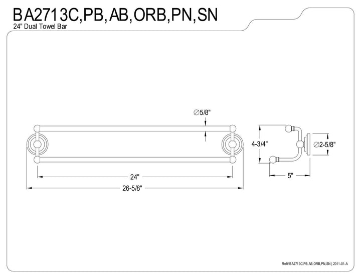 Kingston Brass BA2713PB Milano Dual Towel-Bar 24-Inch Polished Brass