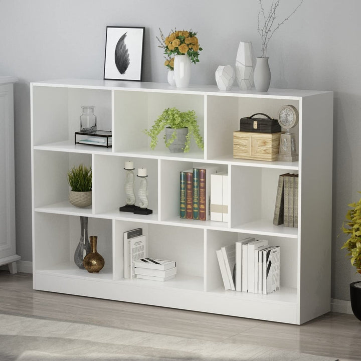 40.9'' H X 55.1'' W Geometric Bookcase Living Room Storage Bookshelf White