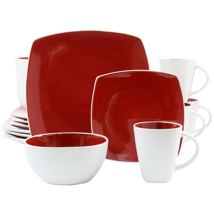 Soho Lounge 16 Piece St1ware Dinnerware Set In Red Solid Casual Square