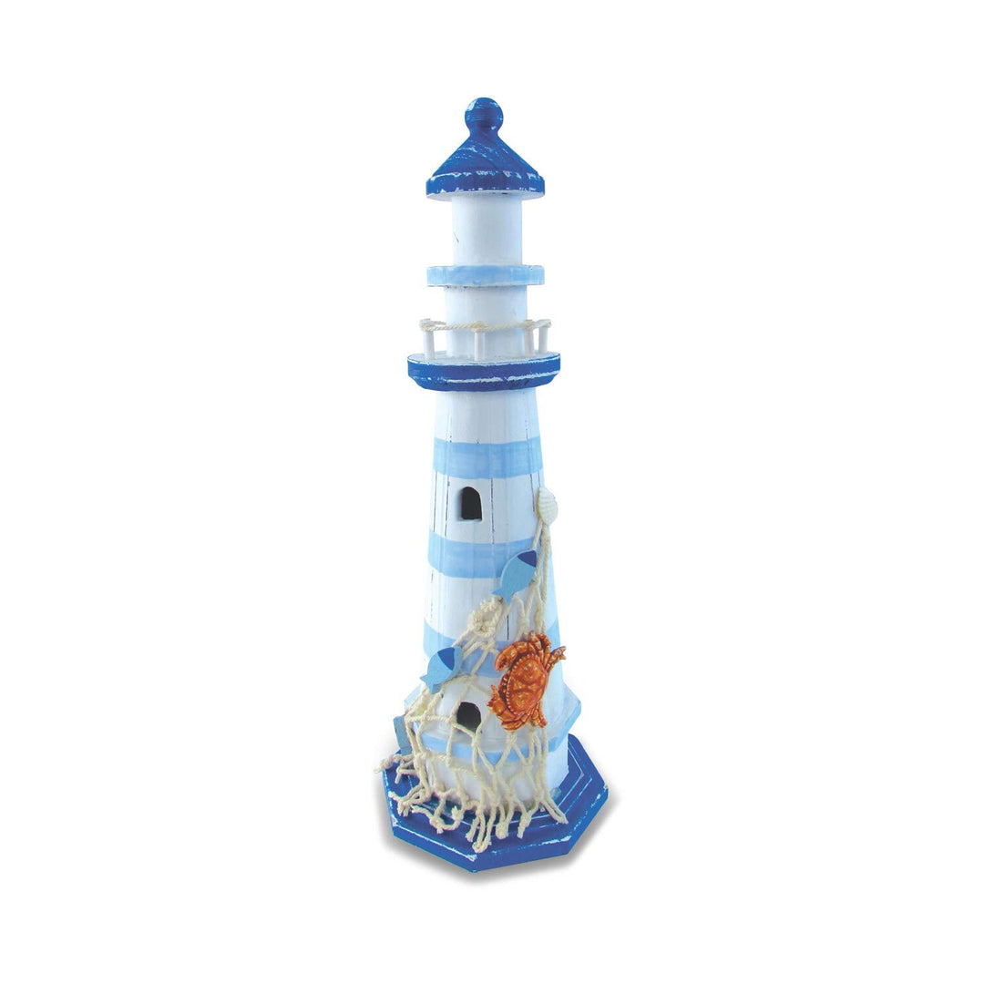 Nautical Decor Light Blue Striped Lighthouse with Crab Multi Color Coastal