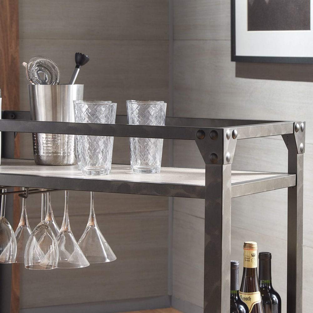 Metropolitan Charcoal Grey Industrial Metal Mobile Bar Cart with Wood Shelves